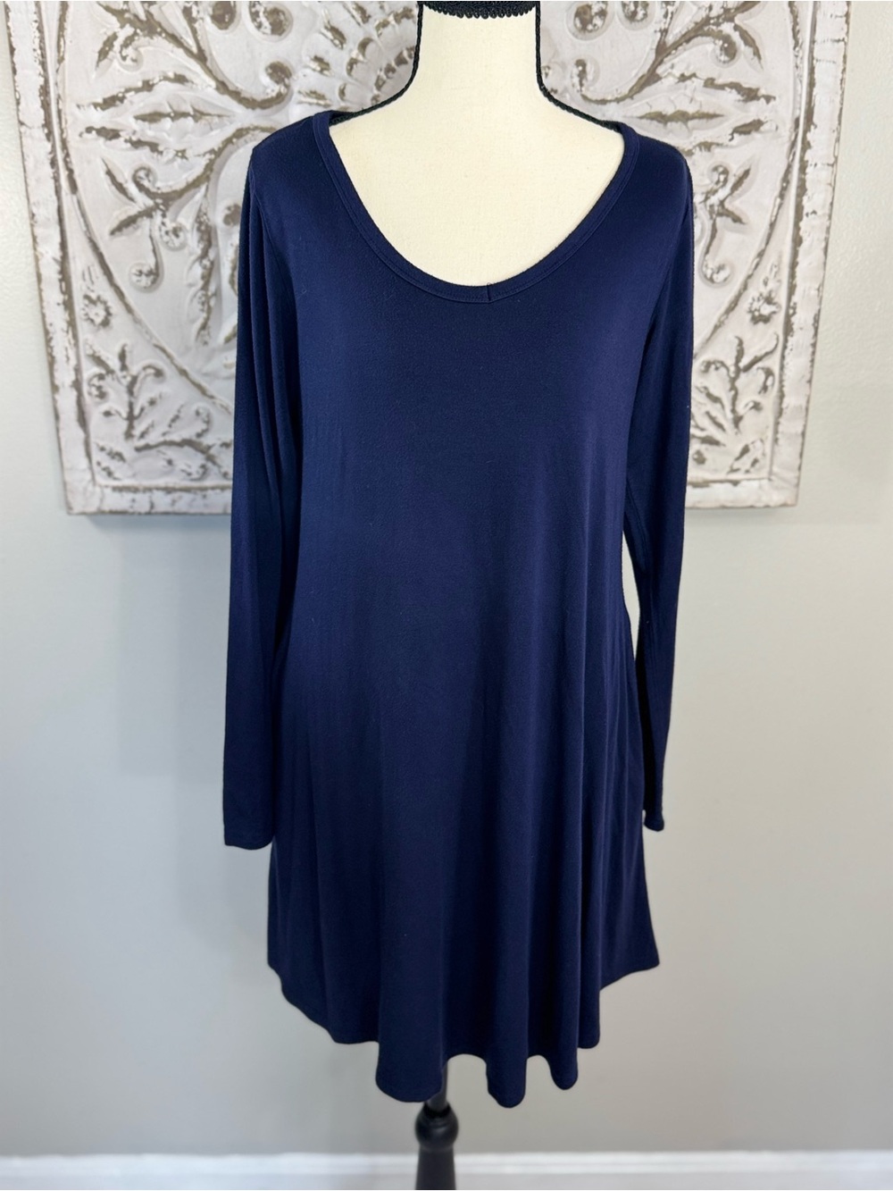 Navy Long-Sleeve Swing Dress - Classic Comfortable Style